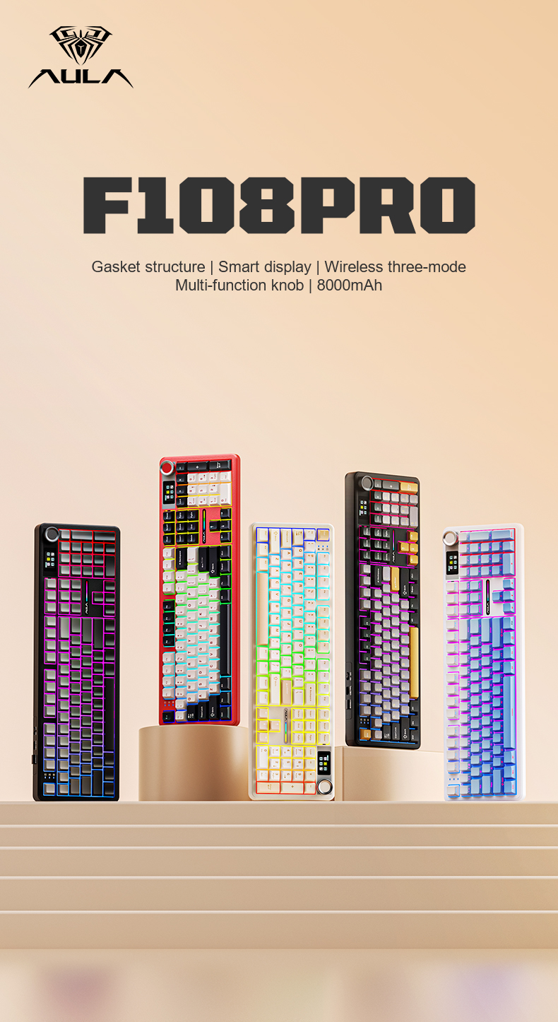 AULA F108 Pro, bàn phím full-size có màn hình và núm xoay