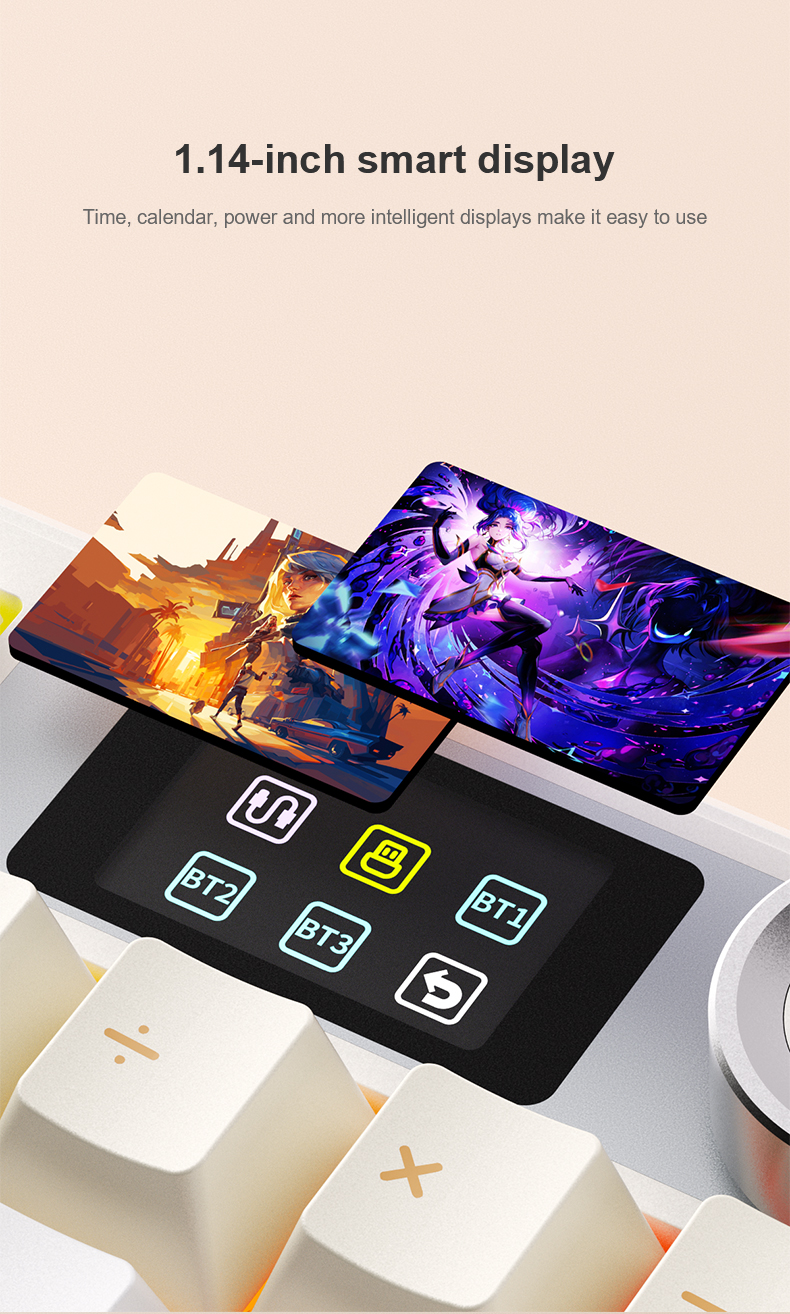 Màn hình 1.14 inch thông minh trên AULA F108 Pro
