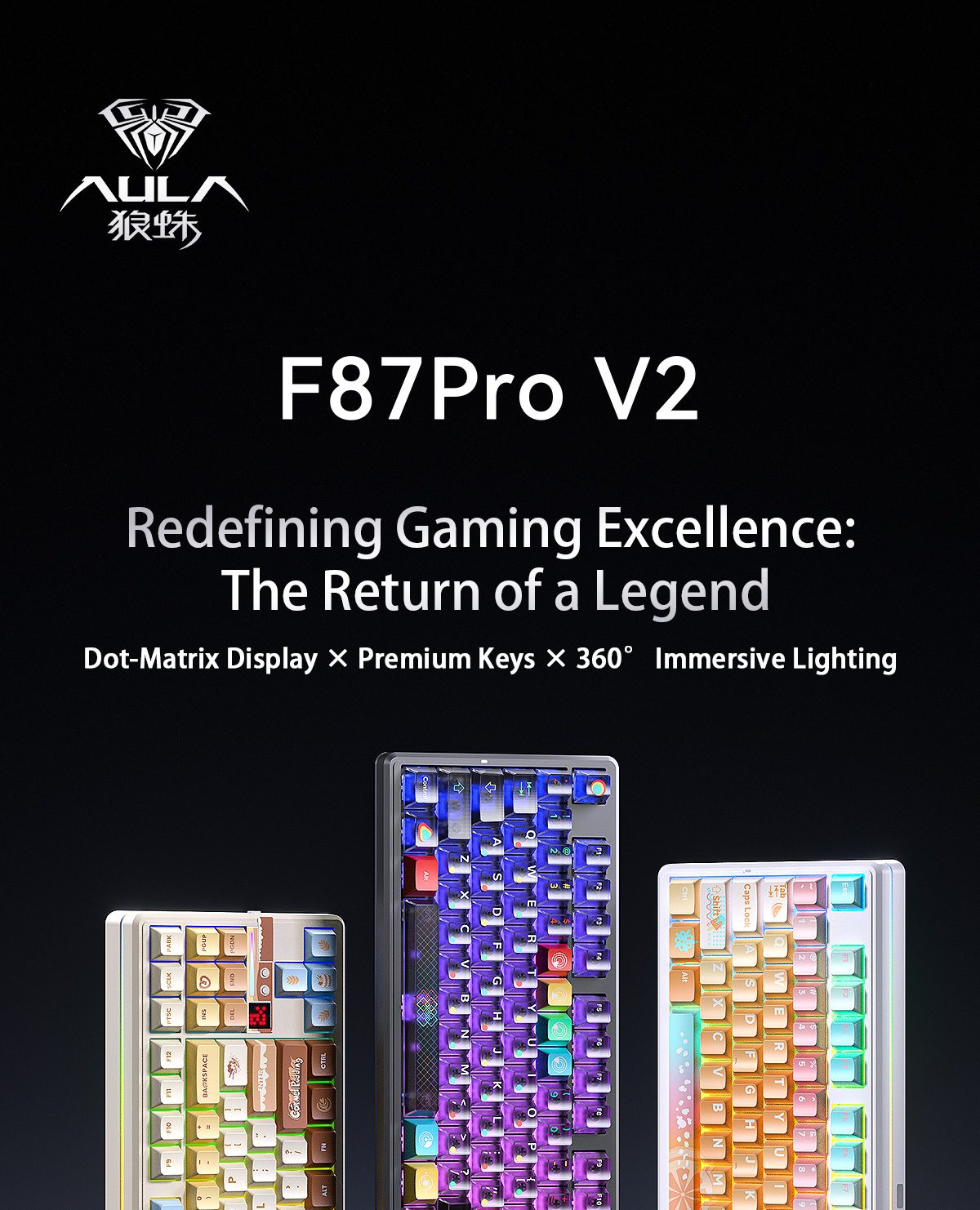 AULA F87 Pro V2 với màn hình ma trận, đèn RGB và kết nối 3 chế độ
