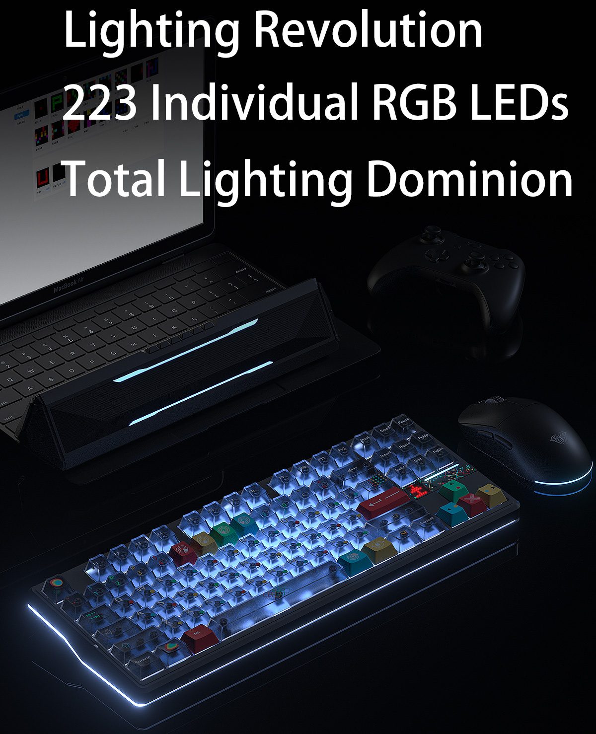 Hệ thống đèn RGB từng phím và dải đèn viền của AULA F87 Pro V2