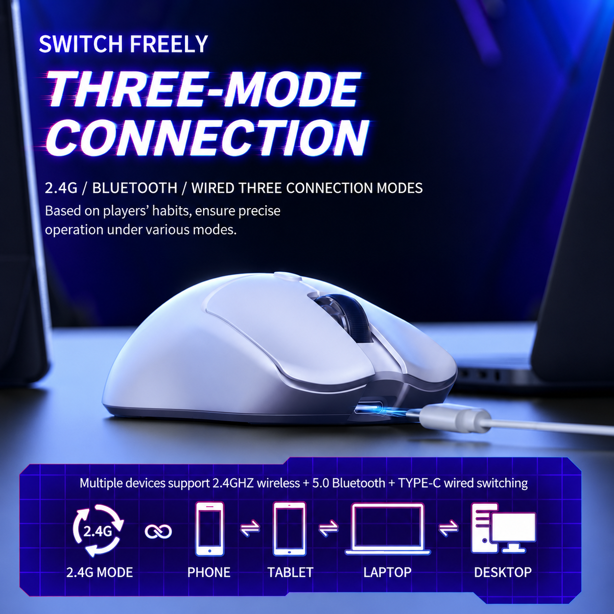 AULA SC580SE kết nối 2.4G, Bluetooth và Type-C với nhiều thiết bị