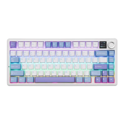 AULA F75 Max Glacier Blue với màn hình và núm xoay
