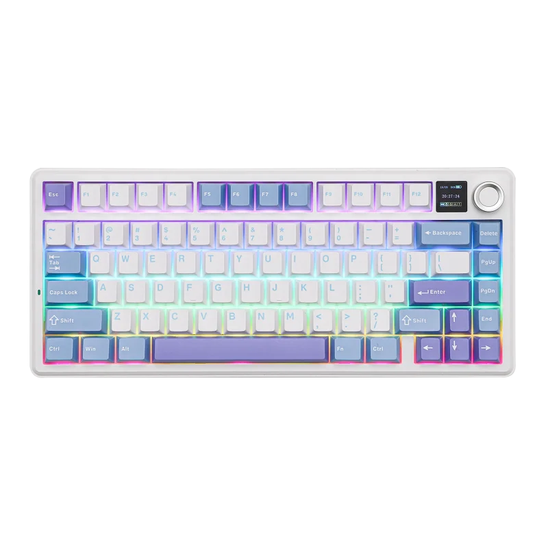 AULA F75 Max Glacier Blue với màn hình và núm xoay